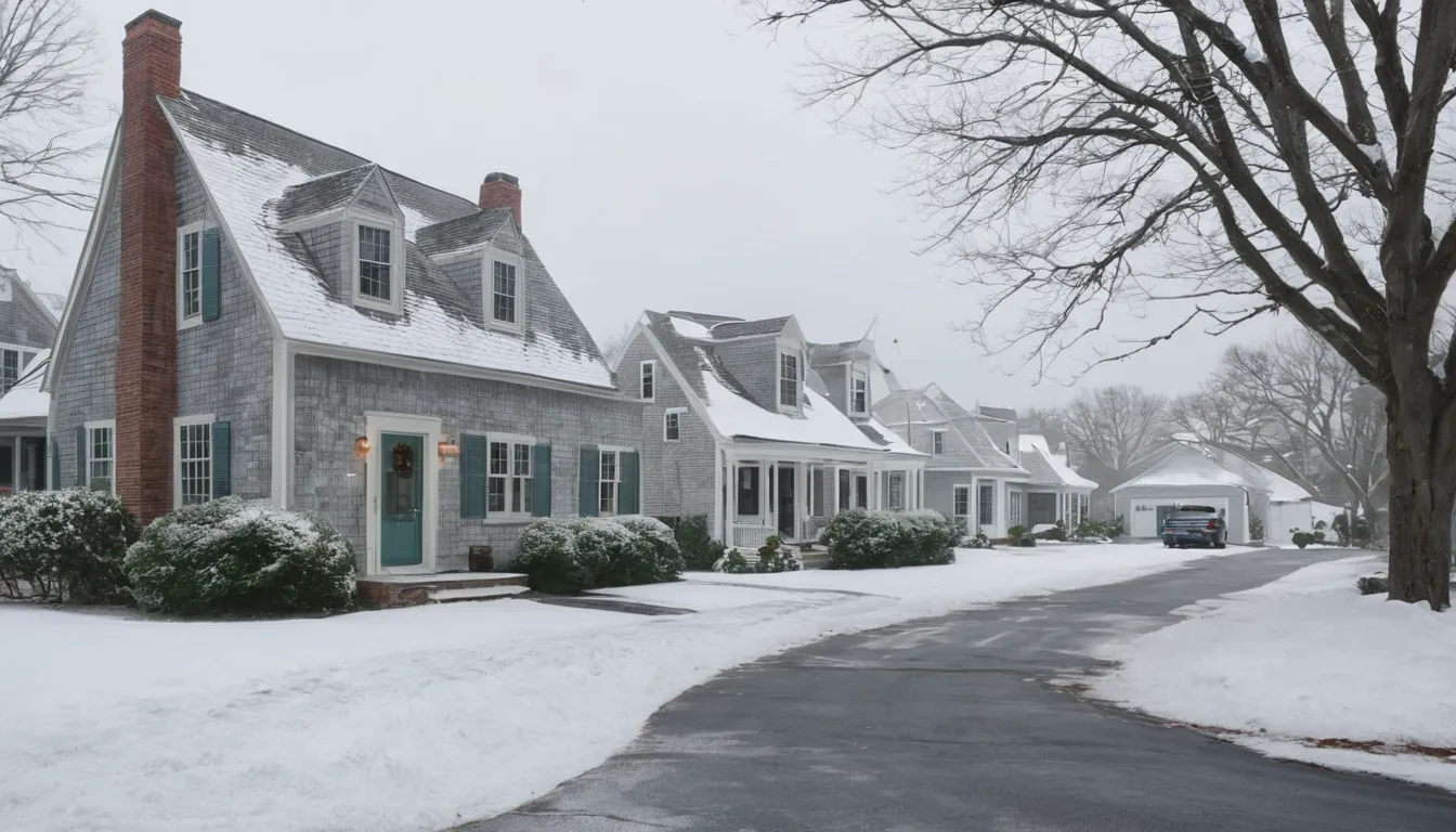 A snowy residential street near Newton with a closed garage door